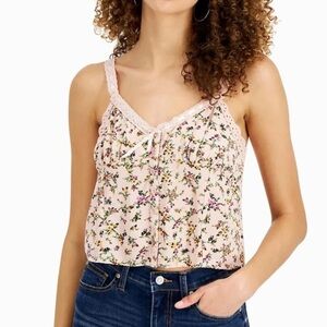 Just Polly Floral Tie Front Cropped Tank size Large